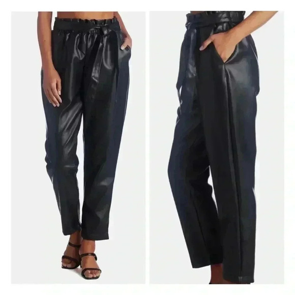 Women's Bagatelle Collection High Waist Faux Leather Pants with Belt, Size M - Picture 1 of 11